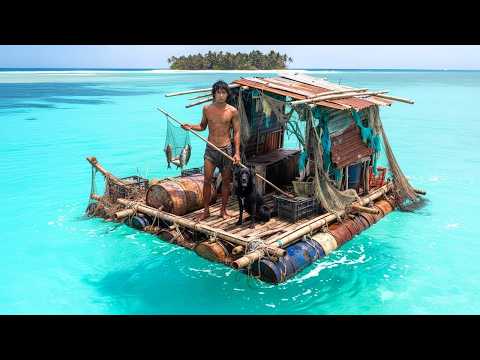 Man Builds a Raft Out of Trash on Deserted Island (Solo!) | Start to Finish by @BushcraftLeo