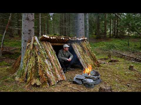 Solo Camping at my Survival Shelter - Upgrading The Shelter, Foraging, Bushcraft