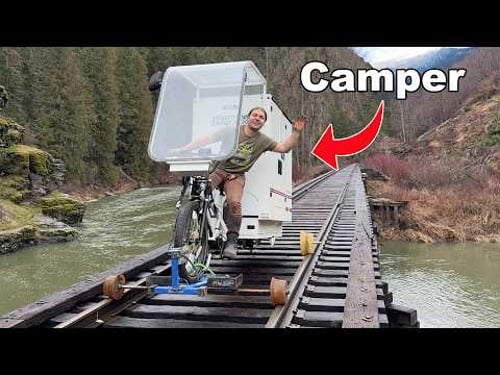 Exploring 100 Miles of Abandoned Railroad on E-Bike Micro Camper - Solo Camping