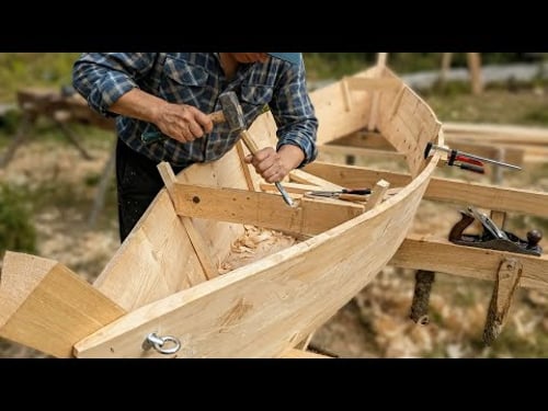 Man Turns a Massive Log into a Boat Using a Clever DIY Technique | Full build by @Advoko
