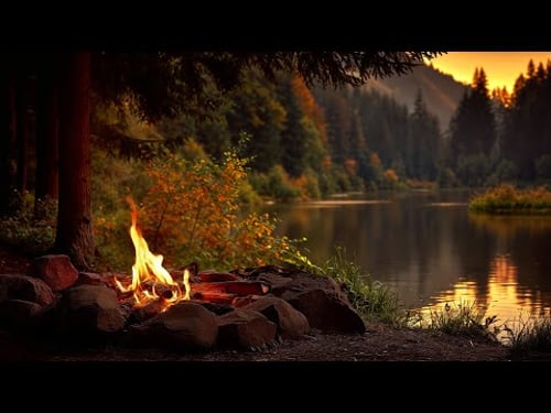 Youβre Sitting by a Campfire on the Lake Shore ππ₯ Calm Lake Sounds & Autumn Evening Ambience