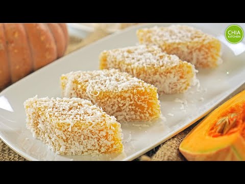 Pumpkin Coconut Kuih | 椰丝南瓜糕 | 金瓜糕(纯素)