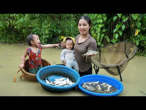 Together with my children, Icatch fish and snails on rainy days and bring them to the market to sell