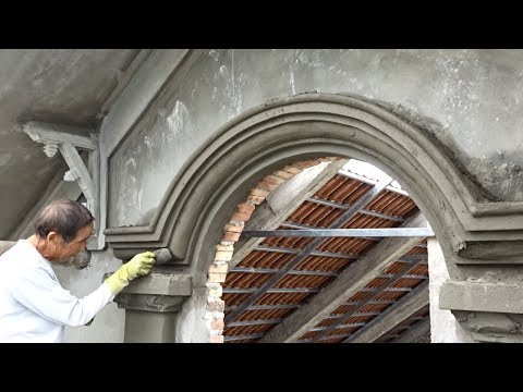 Amazing Techniques Construction Rendering Sand and Cement Create a Curve On The Concrete Wall