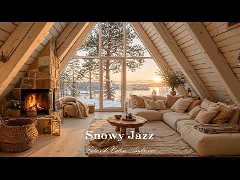 Snowy Jazz by Lakeside Cabin Ambience | Unwind with Soft Winter Jazz Music & Quiet Indoor Background
