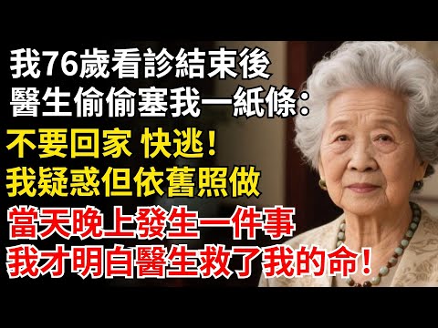 我76歲看診結束後,醫生偷偷塞我一紙條:不要回家 快逃!我疑惑但依舊照做,當天晚上發生一件事,我才明白醫生救了我的命!#晚年生活#中老年生活#為人處世#生活經驗#情感故事#幸福人生#上了年紀該明白的事