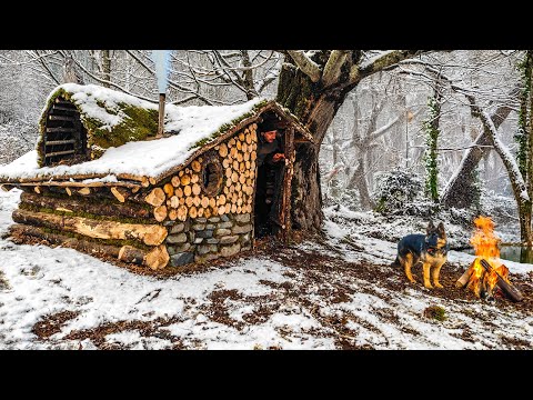 Epic Winter Bushcraft: Building a Hobbit-Style Hideaway in Deep Snow! 🏕️
