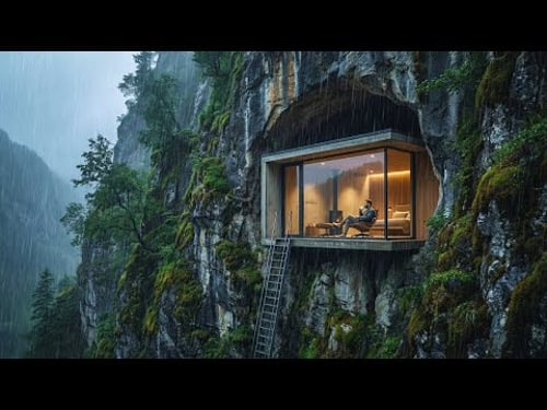 This man Built a SECRET HOUSE inside a CAVE — Building a house in the forest (ASMR)