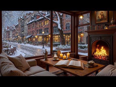 Warm Winter Night ❄️ Cozy Room Ambience with Soft Piano Jazz & Crackling Fireplace for Study & Work