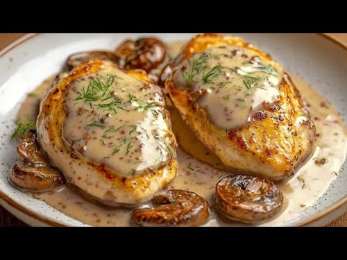 The most tender chicken in creamy mushroom sauce is a delight in every spoonful!