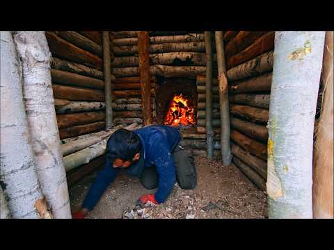 Solo Winter Camping in Underground Shelter - Bushcraft Survival Dugout, Nature Sounds, Asmr, Diy