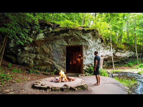 Building a Survival Shelter Under a Giant Boulder | 30 Day Solo Survival in the Rainforest