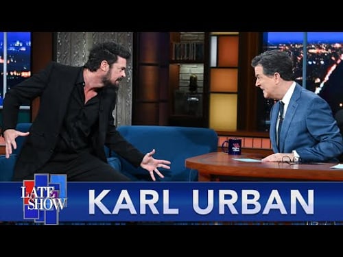 Karl Urban And Stephen Colbert Shoot Laser Powers At Each Other