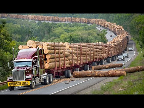 INSANE Logging Truck Driving Skills – 100+ Oversize Timber Loads & Fastest Chainsaw Machines!#8