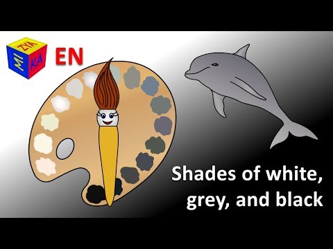Learn colours with magic paint brush: shades of white, grey, black. Cartoon for kids