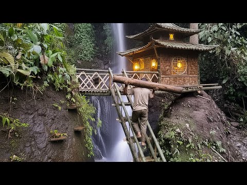 I spent 20 days building my dream bamboo house next to a majestic waterfall