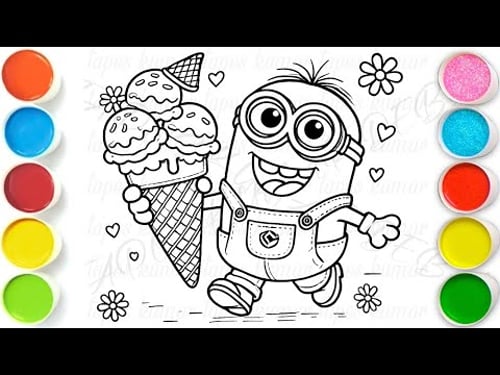 Minion with Ice cream Drawing, Painting & Coloring For Kids and Toddlers_ Kids Art
