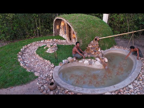 How Complete Fish Pond Hobbit Roof Grass House