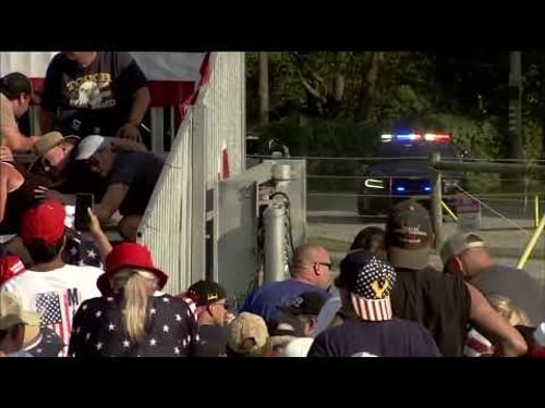 Secret Service dogpile on top of President Trump after SHOTS fired during rally in Pennsylvania.