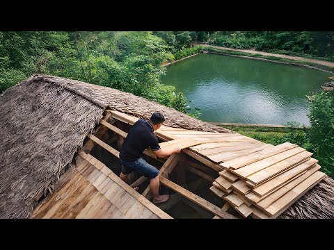 Man Turns His Old Rotten Cabin Roof Into Beautiful Wooden Roof by Hand in 10 Days | Start to Finish