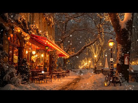 Peaceful Winter Night Street for Deep Relaxation ☕ Sweet Jazz Coffee and Gentle Snowfall for Comfort