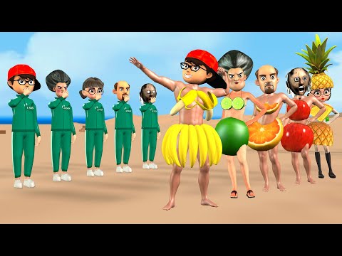 Scary Teacher 3D vs Squid Game Pick Fruit Outfits Nice Or Error Lever Max 5 Times Challenge