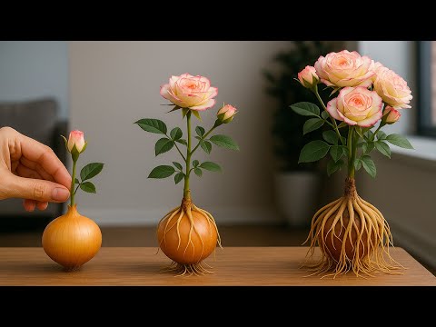 Stick A Rose Branch Into An Onion! Suddenly 1001 Roots And Shoots Appear!