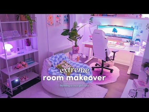 Building a cozy girl cave ☁️🪴 extreme room makeover ✨ with a 4K gaming projector