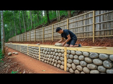Man replaced Bamboo wall with a solid Stone wall deep in the Forest, Protect farm from wild Animals
