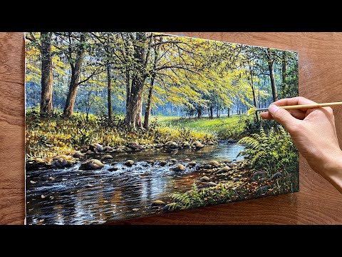 How to draw landscape painting "#30"/ Draw forest and stream / Acrylic landscape painting / A Lu Art