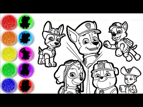 Drawing and colouring Paw patrol characters Chase, Rocky, Zuma, Skye, Rubble, Ryder