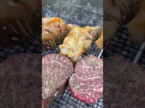 Wagyu ribeye and lobster tail on live oak fire π₯