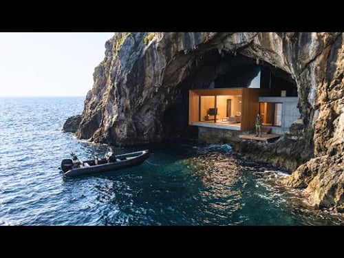 This man Built a SECRET HOUSE inside an COSTAL CAVE — Building a house in the Remote Island (ASMR)