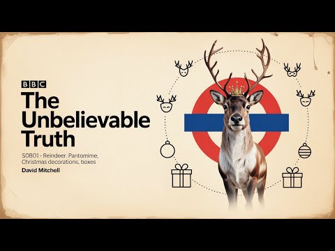 s08e01 Reindeer, pantomime, Christmas decorations, boxes | The Unbelievable Truth | David Mitchell