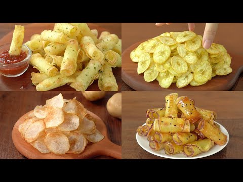 4 Snack Recipes :: Potato Roll Chips, Sweet Potato Roll Chips, Banana Chips, Potato Chips