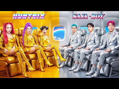 Gold Huntrix vs Silver Saja Boys! KPop Demon Hunters Fashion Makeover In Airplane!