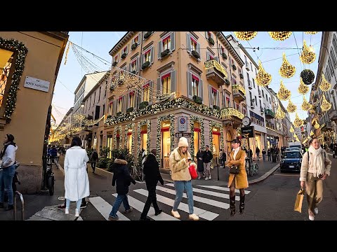 Milan Italy Luxury Shopping Streets 2025 | Christmas Lights & Night Walk | 4K 60 FPS