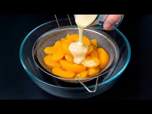 Whip condensed milk with peaches! The best no-bake dessert!