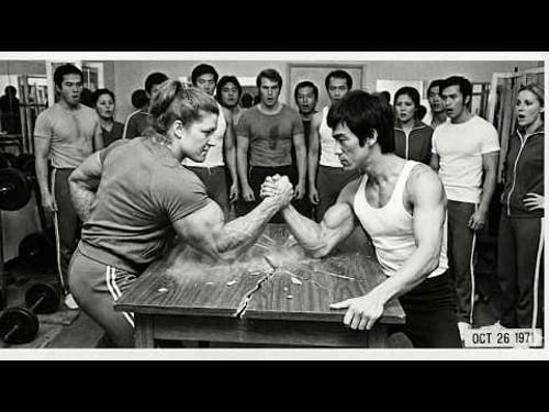 Bruce Lee Arm Wrestled Female World Champion Broke Table 1971 — 260 Pound Woman Pure Power