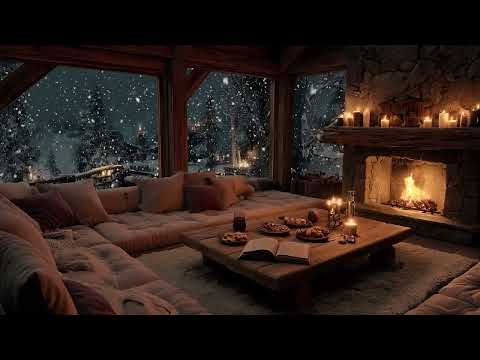 Warm Fireplace and Falling Snow with Soft Piano Music | Perfect for Sleep & Focus