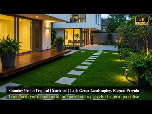 Stunning Urban Tropical Courtyard | Lush Green Landscaping, Elegant Pergola & Relaxing Water Feature