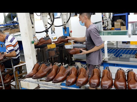 Amazing leather shoe manufacturing process,Chinese shoe factory