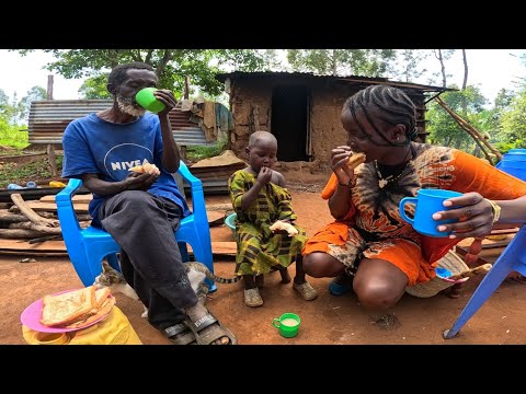Suprise Breakfast for a Village Grandpa and Hes Family African Village life