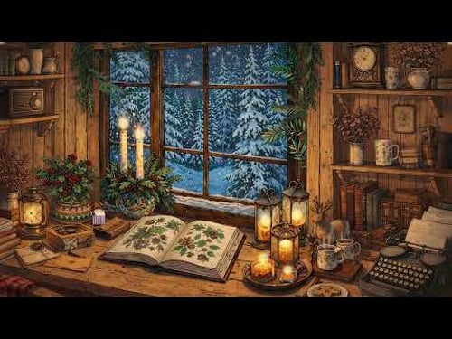 It's a 1940s cozy winter night by the snowy window and you're listening to vintage jazz