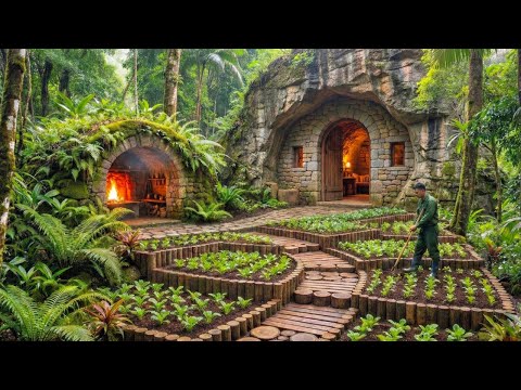 100 Days Storm Survival β Upgrading My Underground Stone Shelter (Stone Walls, Stove, Garden, Honey)