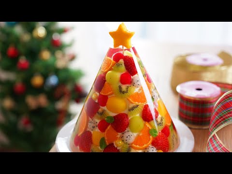 The only Christmas tree fruit jelly cake in the world 🎄 / Christmas Fruits Jelly Cake / Amazing cake