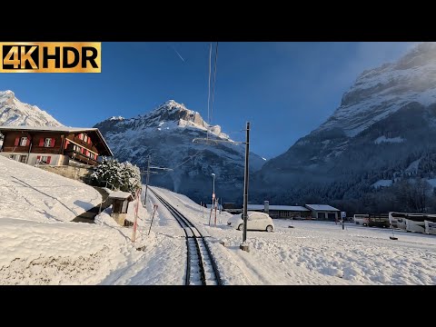 ❄️ Cab Ride - Kleine Scheidegg to Grindelwald Switzerland | Train Driver View | 4K HDR Video