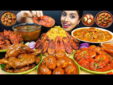 Eating Malabar Prawn Masala,Arabic Fish Mandi,Mutton Curry,Chicken Tangdi Curry ASMR Eating Mukbang