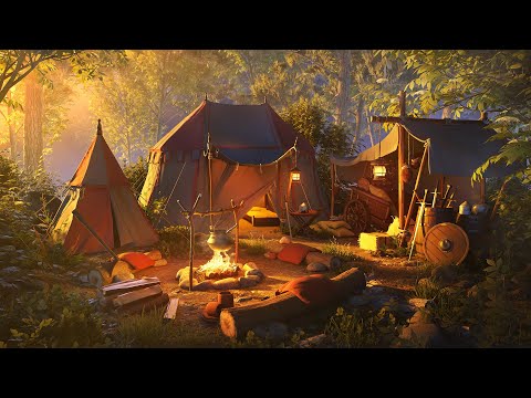 Medieval Campsite Ambience | Relaxing Nature, Crackling Fireplace