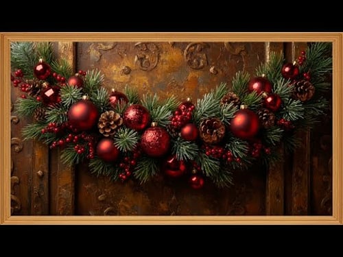 Elegant Red & Gold Christmas Decor | Luxury Holiday Painting | 4K Winter Frame Art